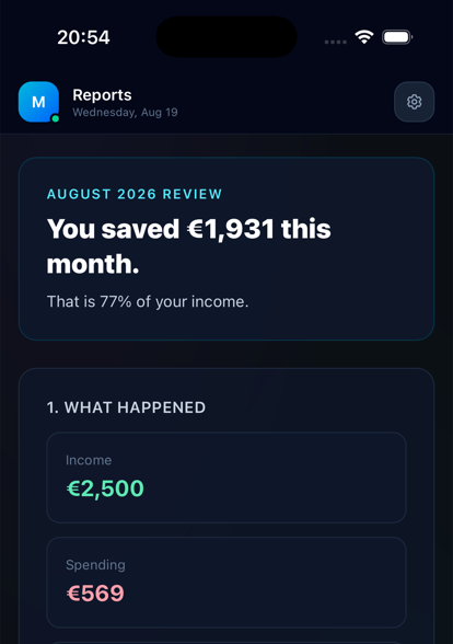 Real screenshot of the Nesti app Monthly Report screen